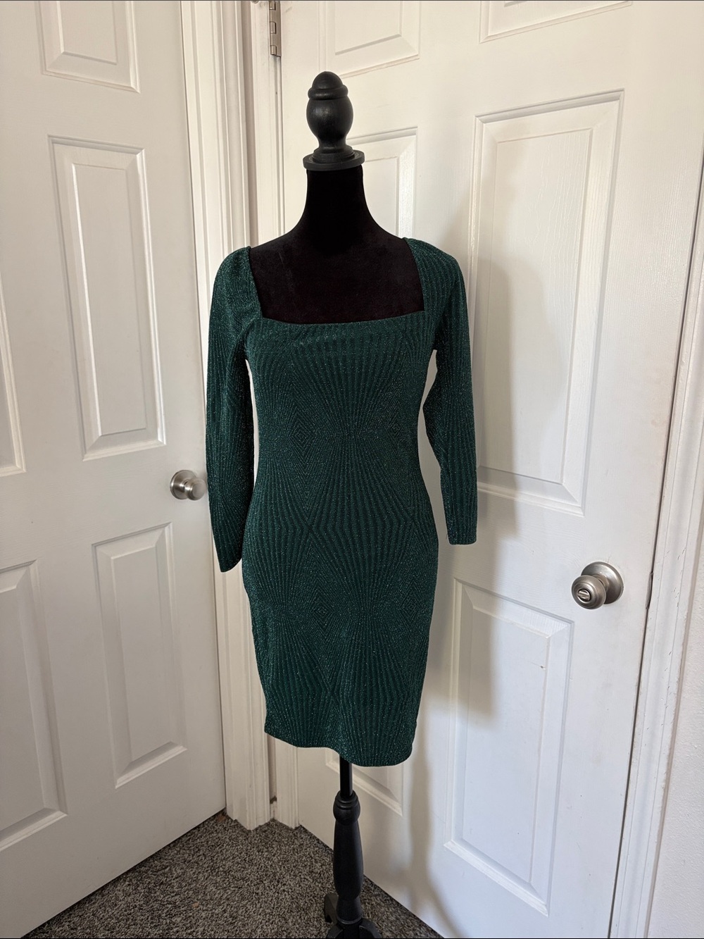 Trixxi Emerald Green Square-Neck Bodycon Dress